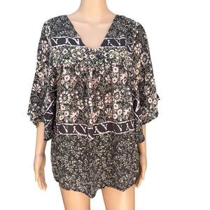 Anthropologie Sunner 100% Silk Floral Print Tunic Blouse Kimono Sleeve Boho Sz S